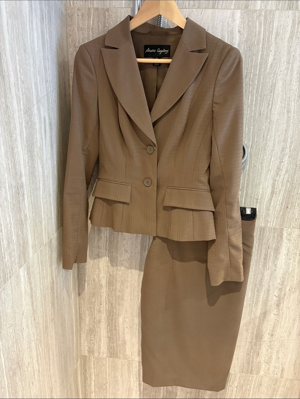 Sandra Angelozzi Tailored Taup Two-Piece Blazer & High-Waisted Pencil Skirt